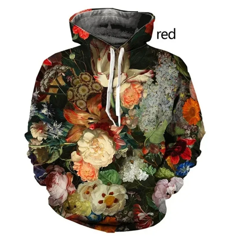 thumbnail image 1 of Sudadera con capucha con estampado 3D de flores para hombres y mujeres, sudadera informal de manga larga con estampado de plantas coloridas, sudadera holgada estilo Harajuku, 1 of 5