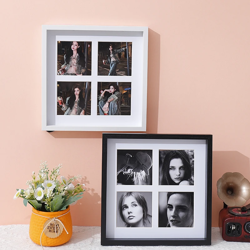 1PC wooden photo frame collage with 4 openings suitable for wall and table decoration photo frames