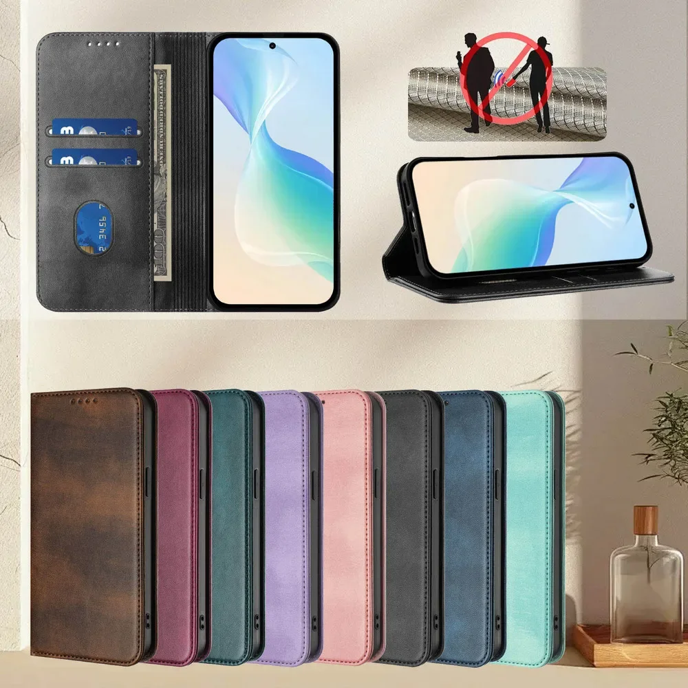 Premium RFID Leather Wallet Flip Case with Magnetic Closure