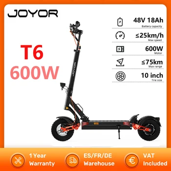 JOYOR T6 Scooter elettrico 600W 48V 18Ah Batteria EScooter Portata 70KM 25Km/h Velocità massima 10 pollici Pneumatico Scooter elettrico pieghevole