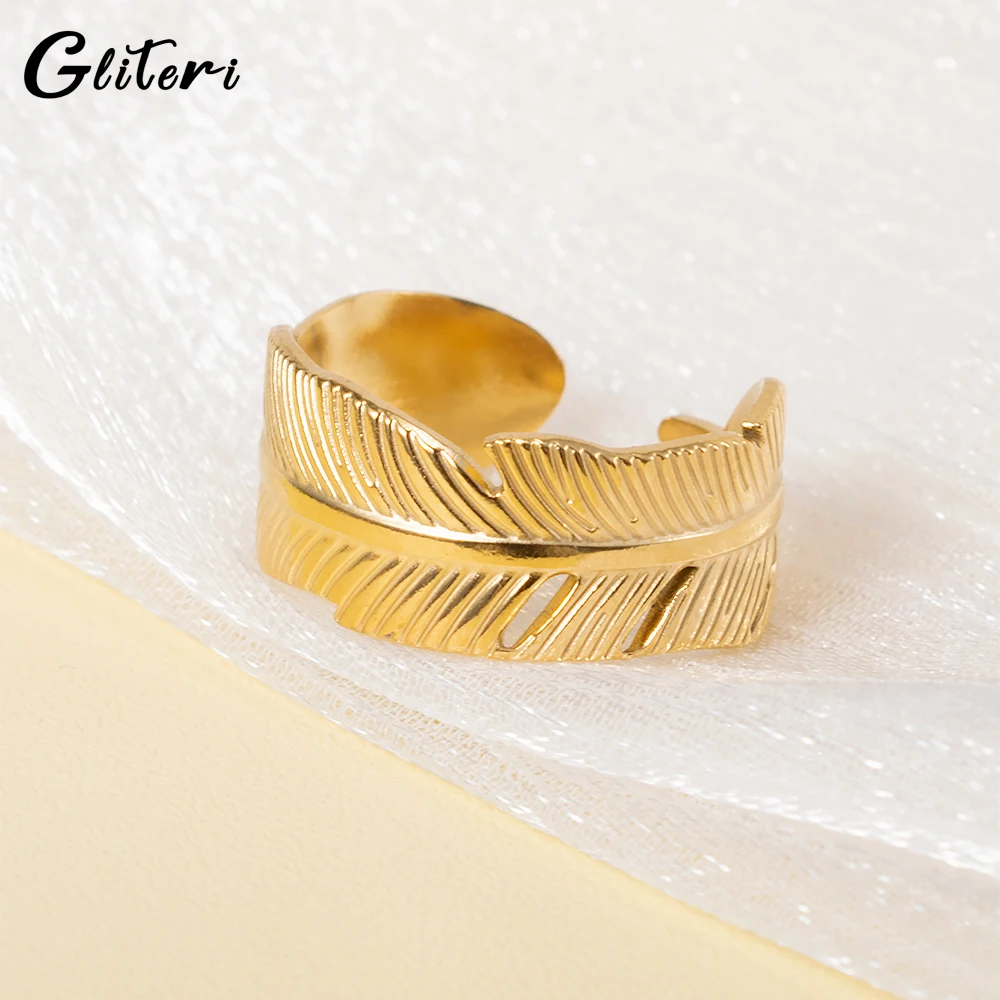 

GEITERI Punk Gold Color Leaf Rings For Women Men Stainless Steel Silver Color Couple Ring Open Finger Ring Hiphop Jewelry Party