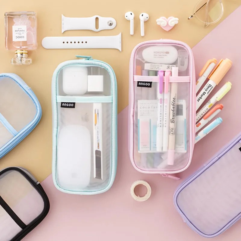 

Милый корейский простой чехол для карандашей ярких цветов, сетчатый чехол большой емкости, женская школьная коробка, принадлежности для карандашей