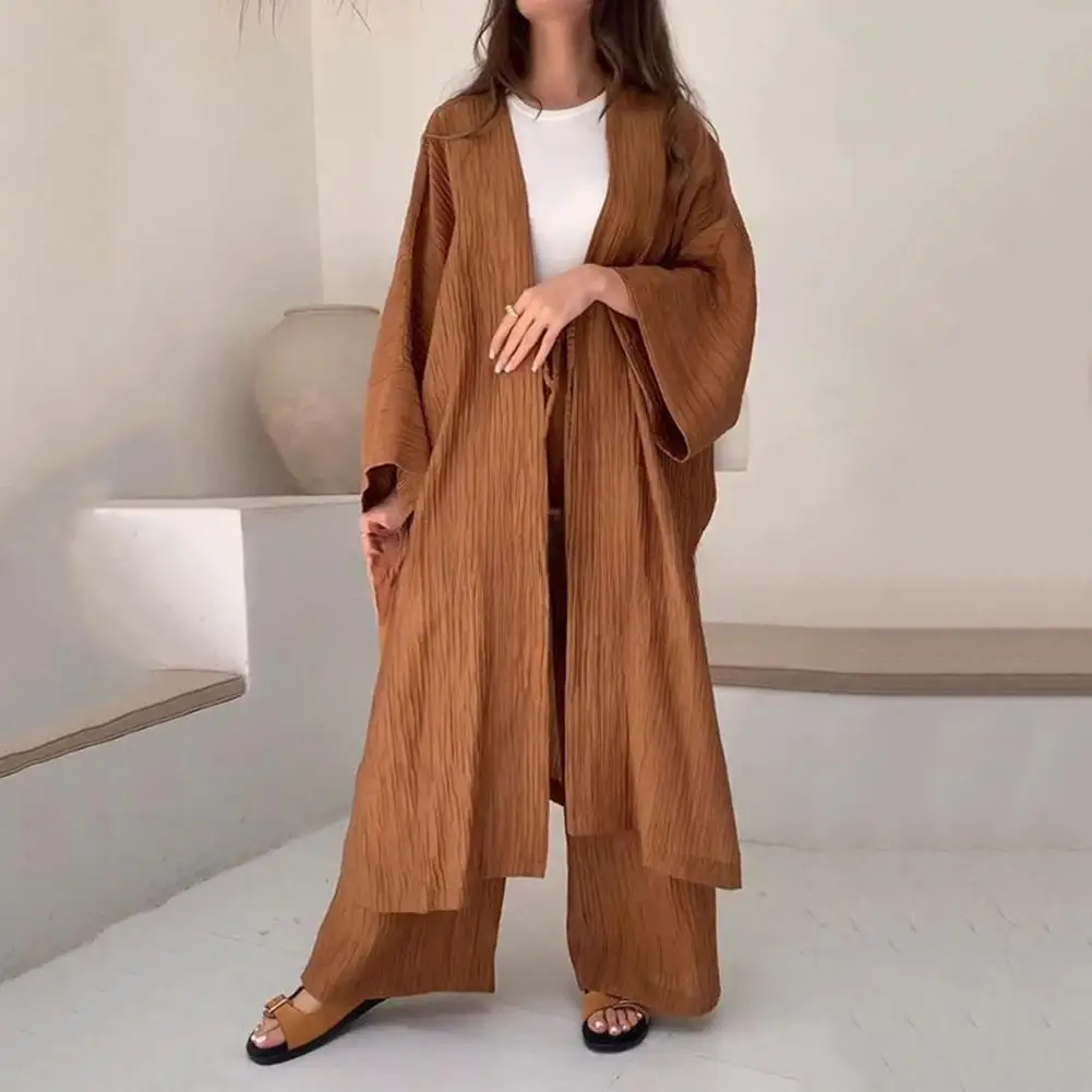 Daily Coat Trousers Set Women's Casual Daily Cardigan Trousers Set with Loose Pleated Top Wide Leg Pants High for Everyday