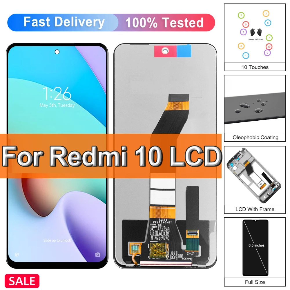 

ЖК-дисплей 6,5 "для Xiaomi Redmi 10 с рамкой, сенсорный экран с дигитайзером в сборе для Redmi 10 Prime, замена экрана