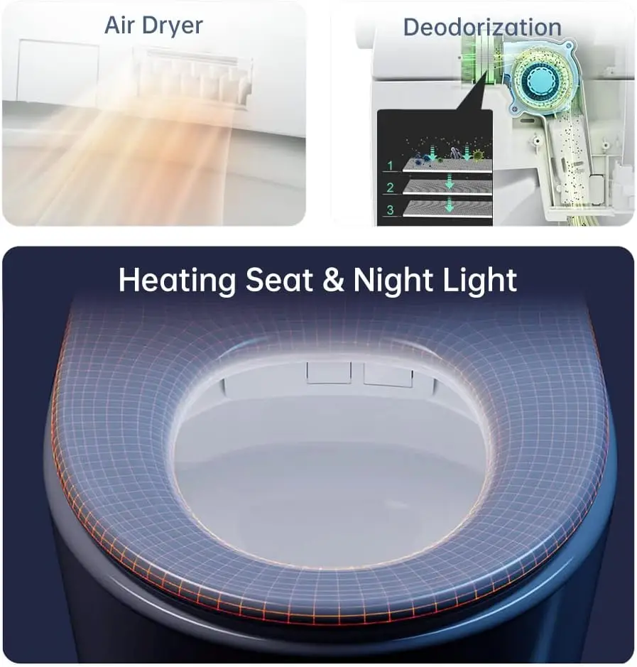 Bidet Toilet Auto Open Close Modern Minimalist Toilet Heated Seat Warm Water Auto Flush Nightlight Electric Elongated 6