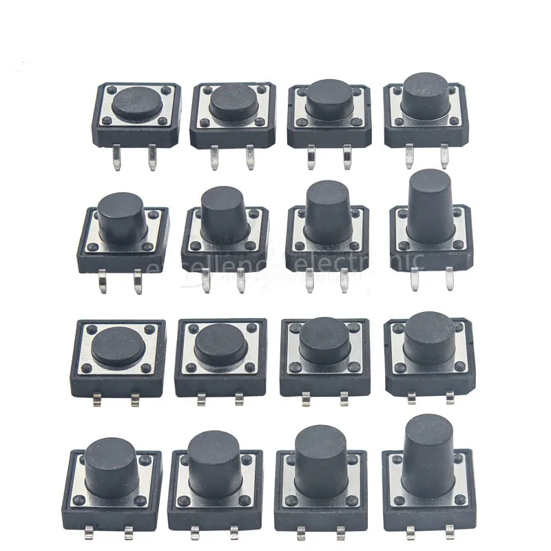 50 개/상자 12x12mm 패널 PCB 순간 촉각 전술 미니 푸시 버튼 스위치 DIP / SMD 4pin 12x12x4.3/5/6/7/8/10/12MM 12*12*4.3MM