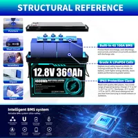 Batterie LiFePO4 12V 360Ah, grande capacité, 10000+ cycles, cellules Lifepo4 12.8V, bricolage 24V 360Ah pour voiturettes de golf, bateau marin, camping 4
