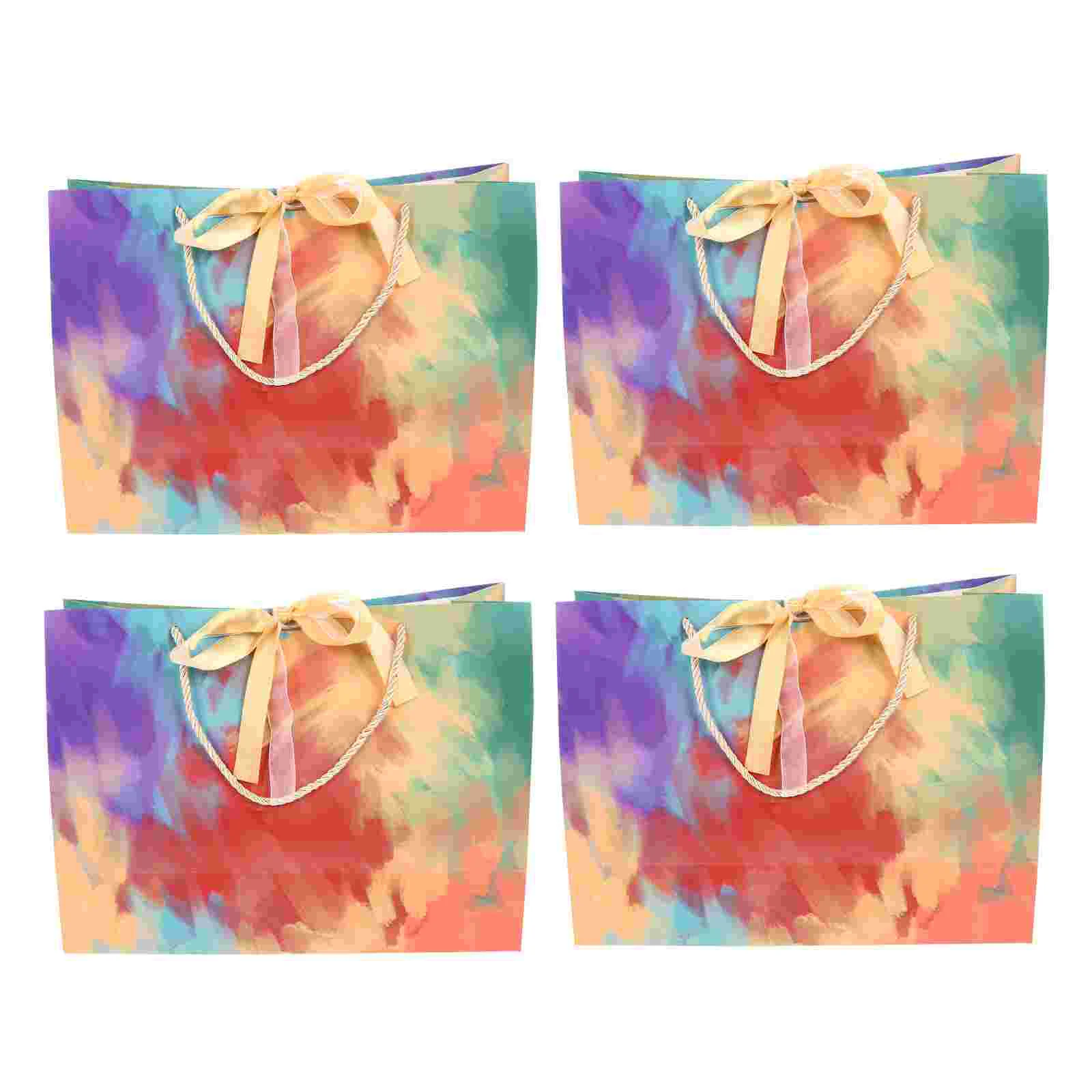 4Pcs Oil Painting Style Gift Packing Bags Chic Handbags Tote Shopping |