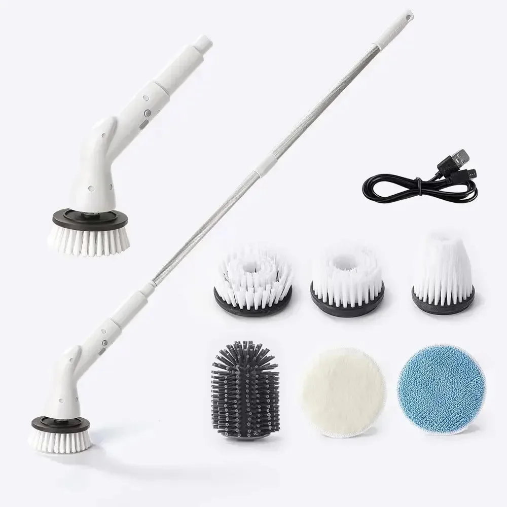 Wireless electric cleaning brush new 8 in 1 LCD with long handle, bathroom toilet floor pull-out, electric cleaning brush