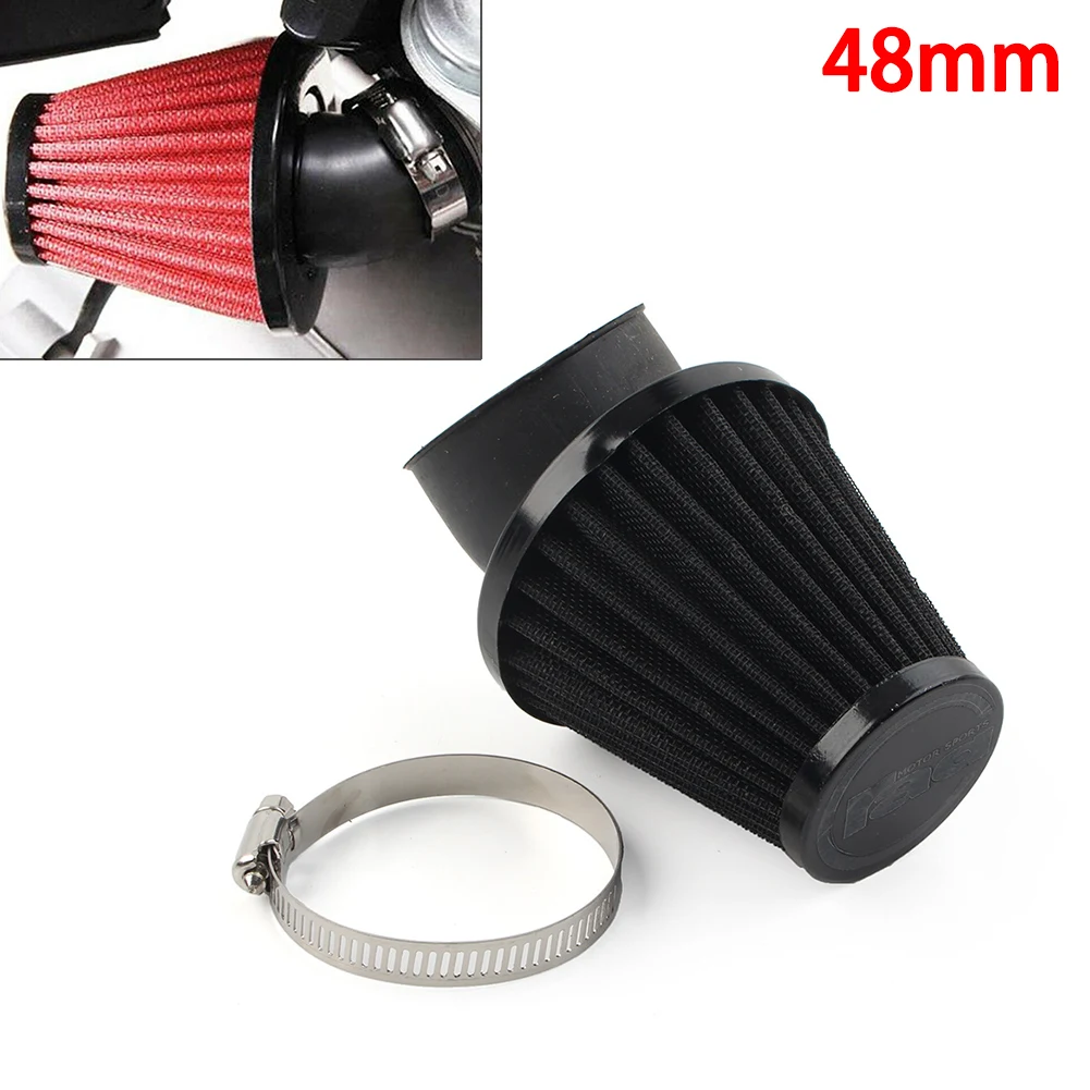 

Black Motorbike 48mm Air Intake Filter Cleaner Rubber Bend Inlet Stainless Steel Mesh