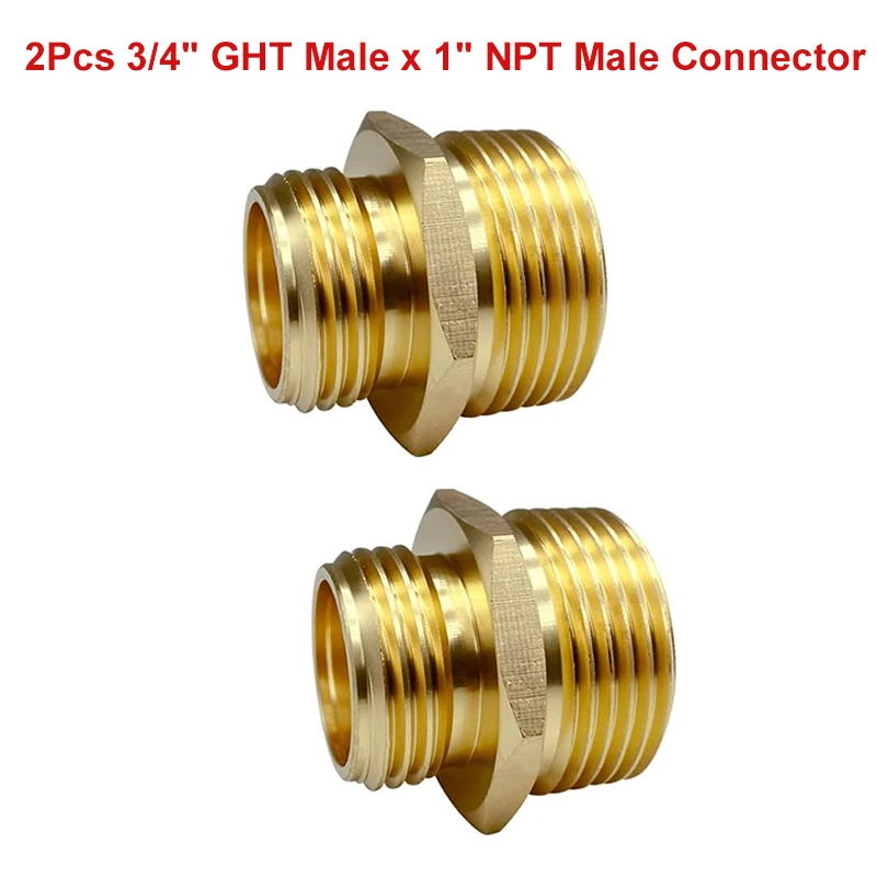 

2Pcs 3/4" GHT Male x 1" NPT Male Connector Brass Garden Hose Fitting Water Pipe Adapter Connect
