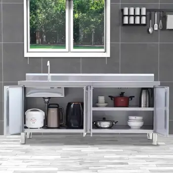 ตู้ครัวสไตล์นอร์ดิก ดีไซน์ทันสมัย ตู้อ่างล้างจานสแตนเลส โต๊ะทำงาน ชั้นวางของระเบียง เฟอร์นิเจอร์ครัว FYKC 2