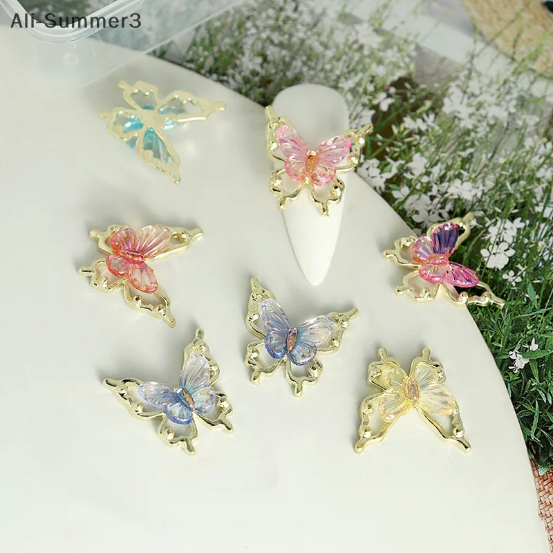 10pcs Colorful Gradient 3D Glitter Butterfly Nail Charms