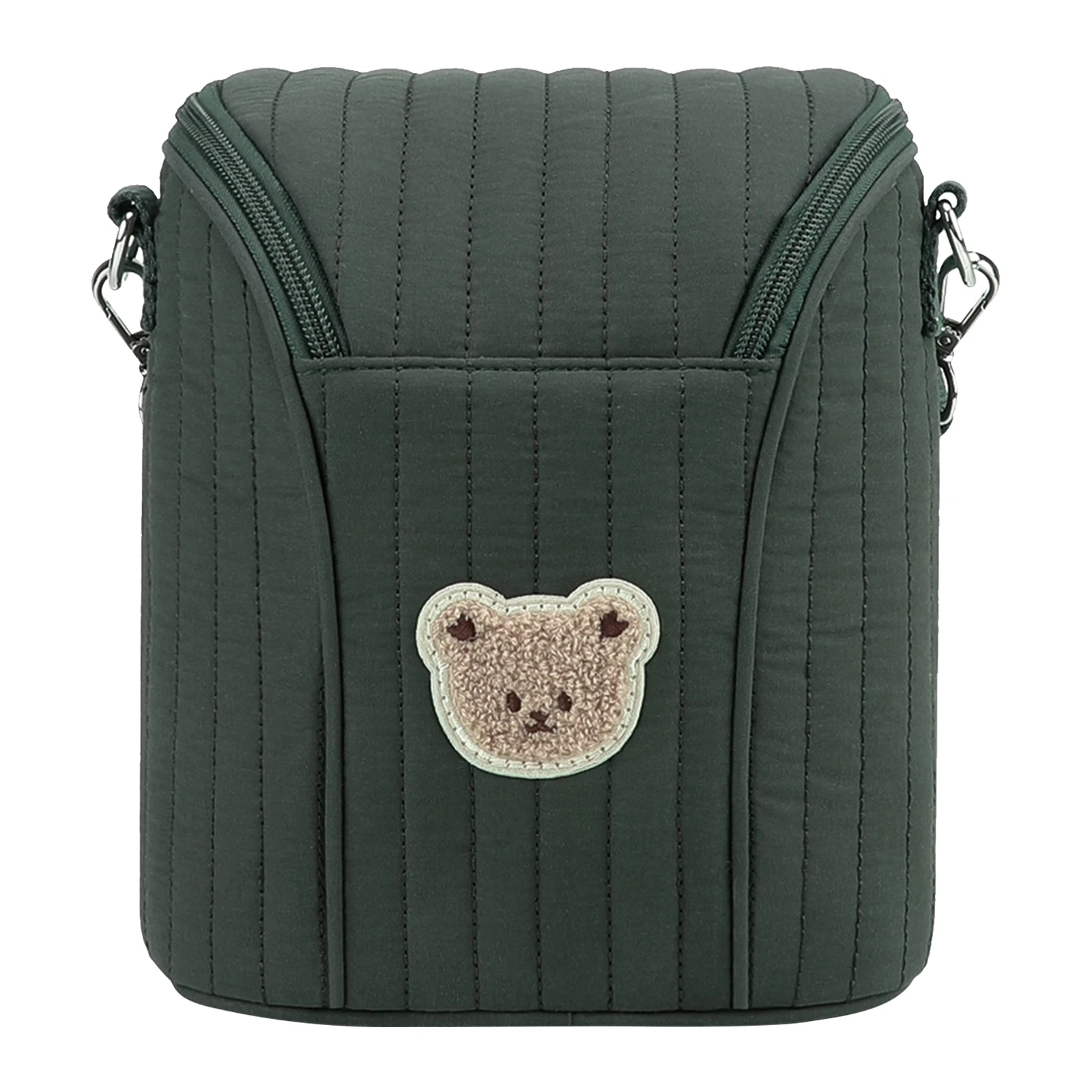 귀여운 곰돌이 휴대용 유축기 보관 가방 재사용 가능한 작은 기저귀 가방 엄마 아빠를 위한 탈부착 가능한 버클이 있는 면 소재 기저귀 유모차 가방