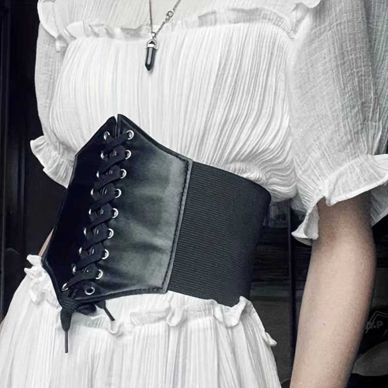 1pcsNew Corset Punk Black Wide Belt Pu Leather Slimming Body Belts for Women Elastic High Waist Belt Female Cummerbunds