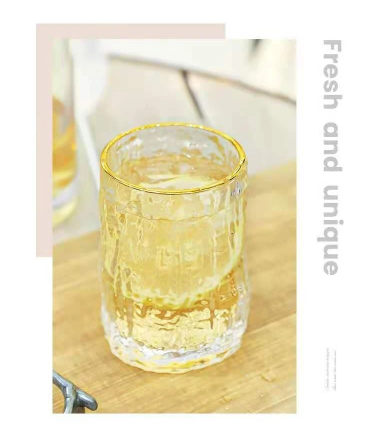Ice Texture Gold Trimmed Crystal Drink Glass 300 &Amp; 400Ml