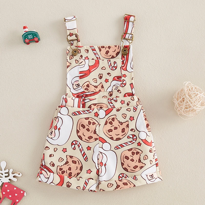 Toddler Boy Denim Overalls Adorable Reindeer Snowflake Print Romper Winter Holiday Outfit for Christmas