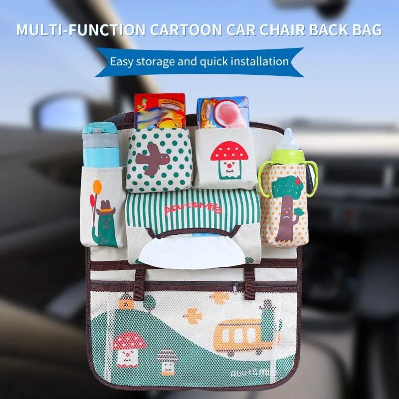 Car Seat Back Storage Bag Cartoon Children's Car Seat Back Hanging Bag Storage Supplies Christmas Easter Gift