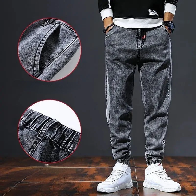 Mens Cowboy Pants Harem Korean Fashion Jeans Men Summer Classic Graphic Boot Cut Cotton Black Elastic Ripped Regular Trousers XL
