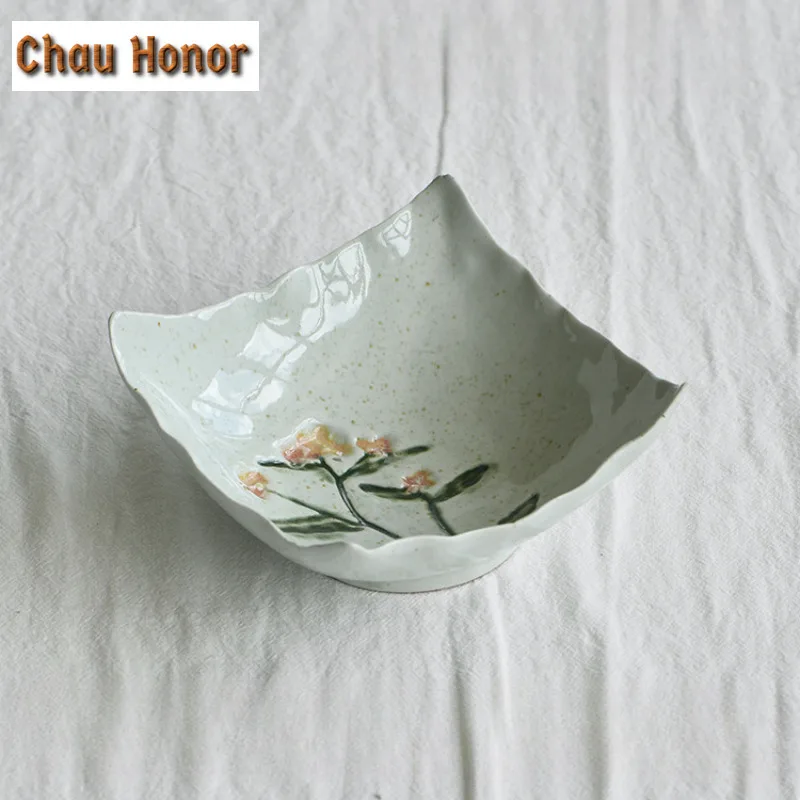 Aesthetic Hand-painted Coarse Pottery Fruit Dishes Japanese Pastry Plate Household Plates for Food Teaware Supplies Ornaments