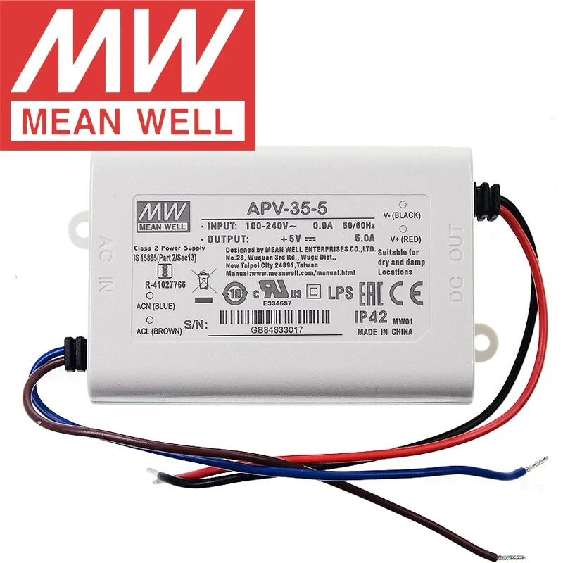 

Original Mean Well APV-35-5 meanwell 5V/5A Constant Voltage design 25W Single Output LED Switching Power Supply