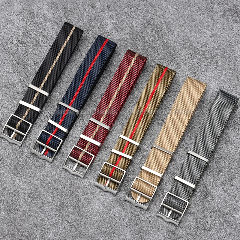 Nylon Canvas Striped Braided Watch Strap - Military Sport Style, 20mm & 22mm