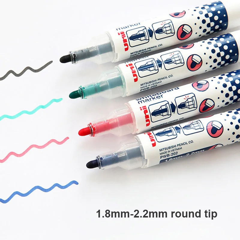 Whiteboard Pens 4pcs Uni WhiteBoard Marker Set with Ink Viewing Window Premium PWB-202