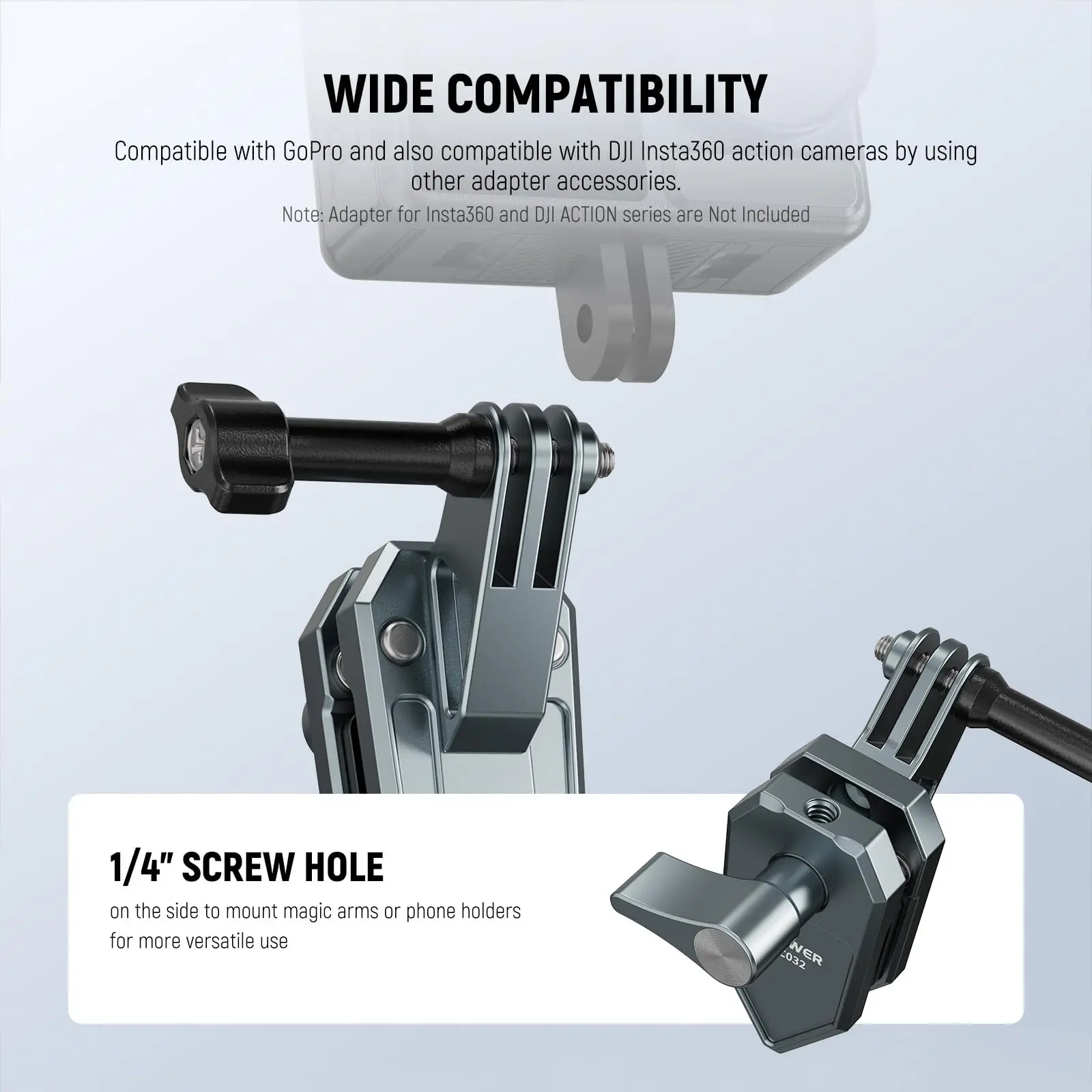 Support Pare-brise Moto Pour Caméra D'action - Compatible GoPro, DJI, Insta360 - Clip Aluminium Inclinaison 180°