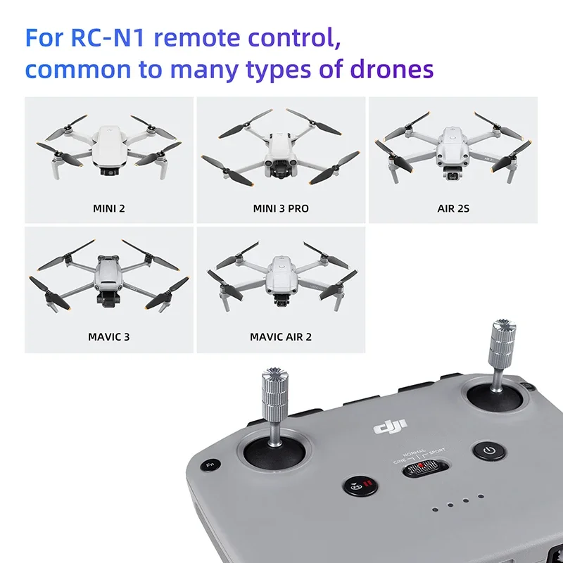 Paire de joysticks en alliage d'aluminium pour DJI RC-N1, emballage d'origine et aspect premium.