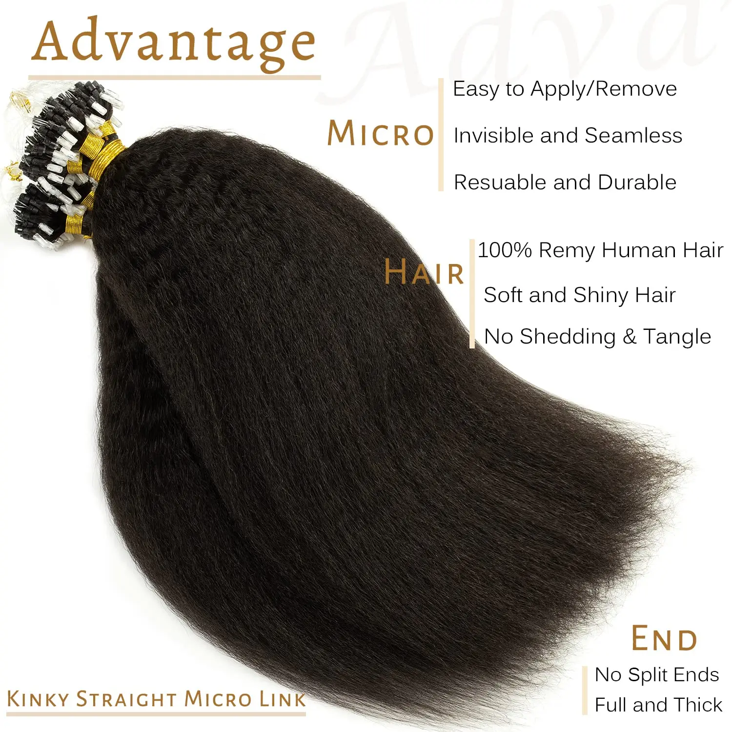 Kinky Straight Micro Loop Human Hair Extensions 24 Inch Microlink Hair Extensions 50g/Bundle 1g/Strand #1B Natural Black Color