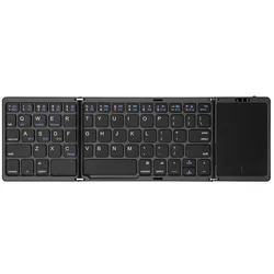Compact Wireless Folding Bluetooth Keyboard with Touchpad, Rechargeable (3 - fold Black)