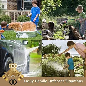 3/4 Inch 2 Way Brass Garden Hose Splitter Y-Type Tap Watering Connector Distributor for Outdoor Faucet 1/2/3 set 3