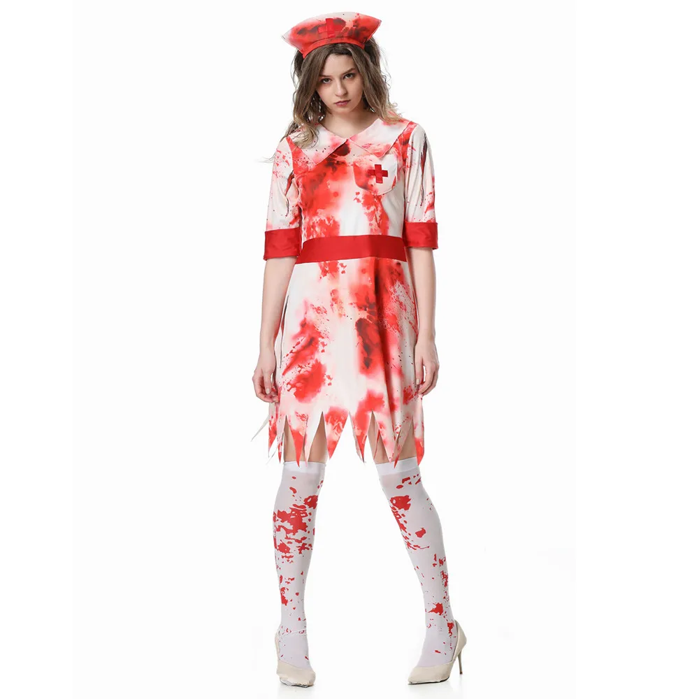 Halloween costumes Women Zombie Cosplay Costume Party Dress Up Bloody Nurse Role Play Carnival Masquerade Outfit