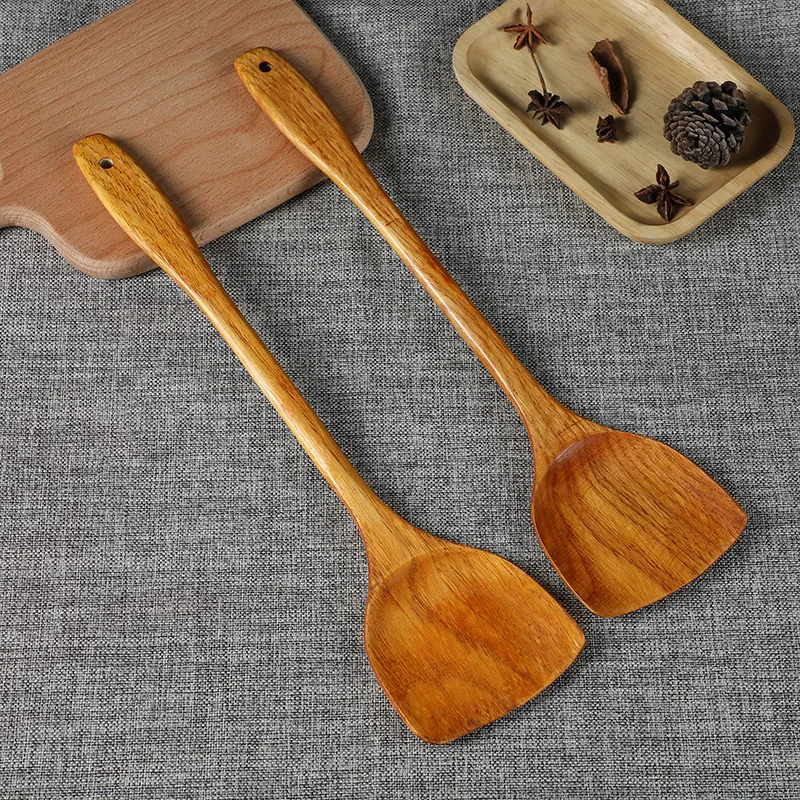 Bamboo and Wood Spatula 39cm Non Stick Pots Smokeless Pot Long Handled Wooden Shovel Kitchen Cooking Gadgets Spatula, pancake spatula