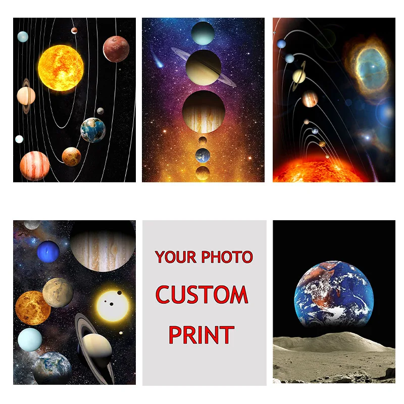 

Universe Starry Moon Earth Planet Room Bar Cafe Decoration Gift Art Mural Custom Srt Silk Poster