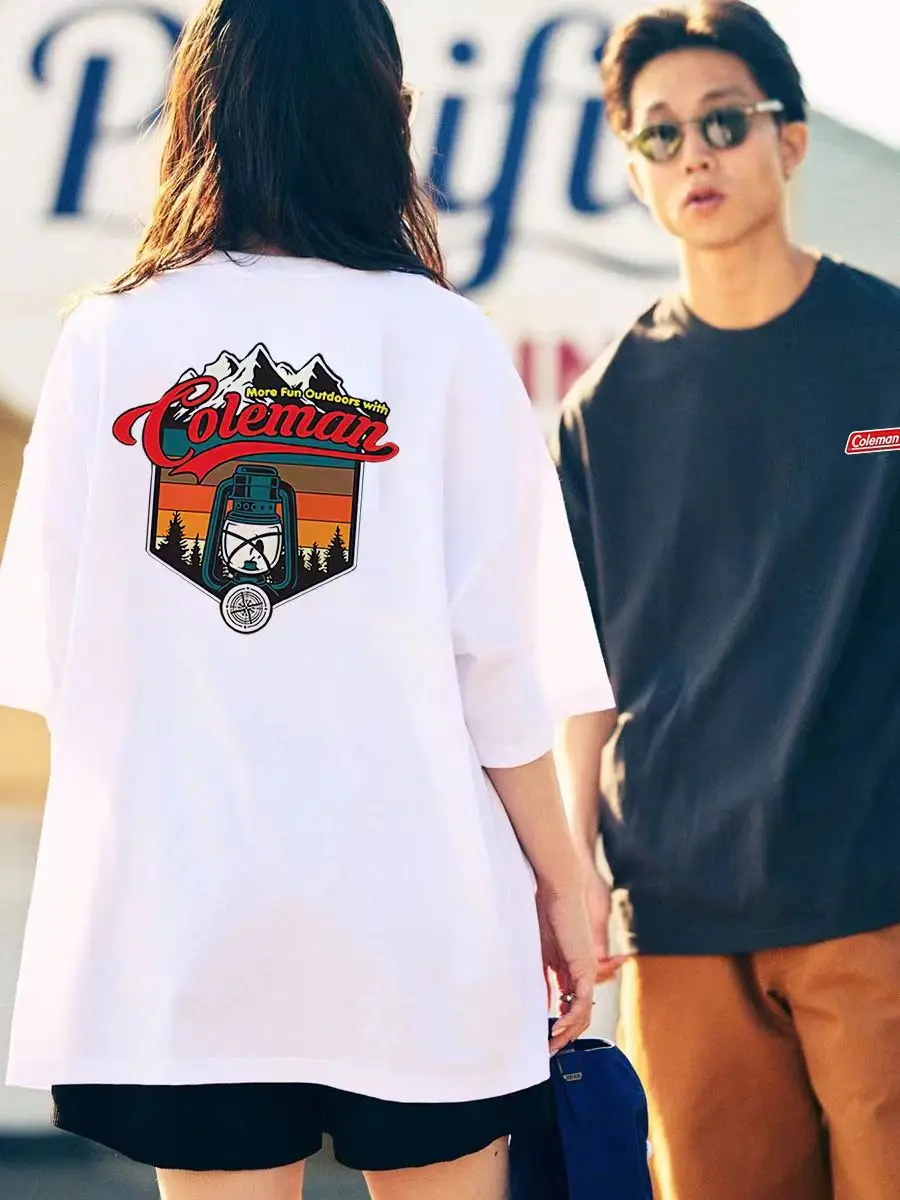 Summer Camping Short Sleeve Loose T-shirt Round Neck Men's Cotton Men and Women Same