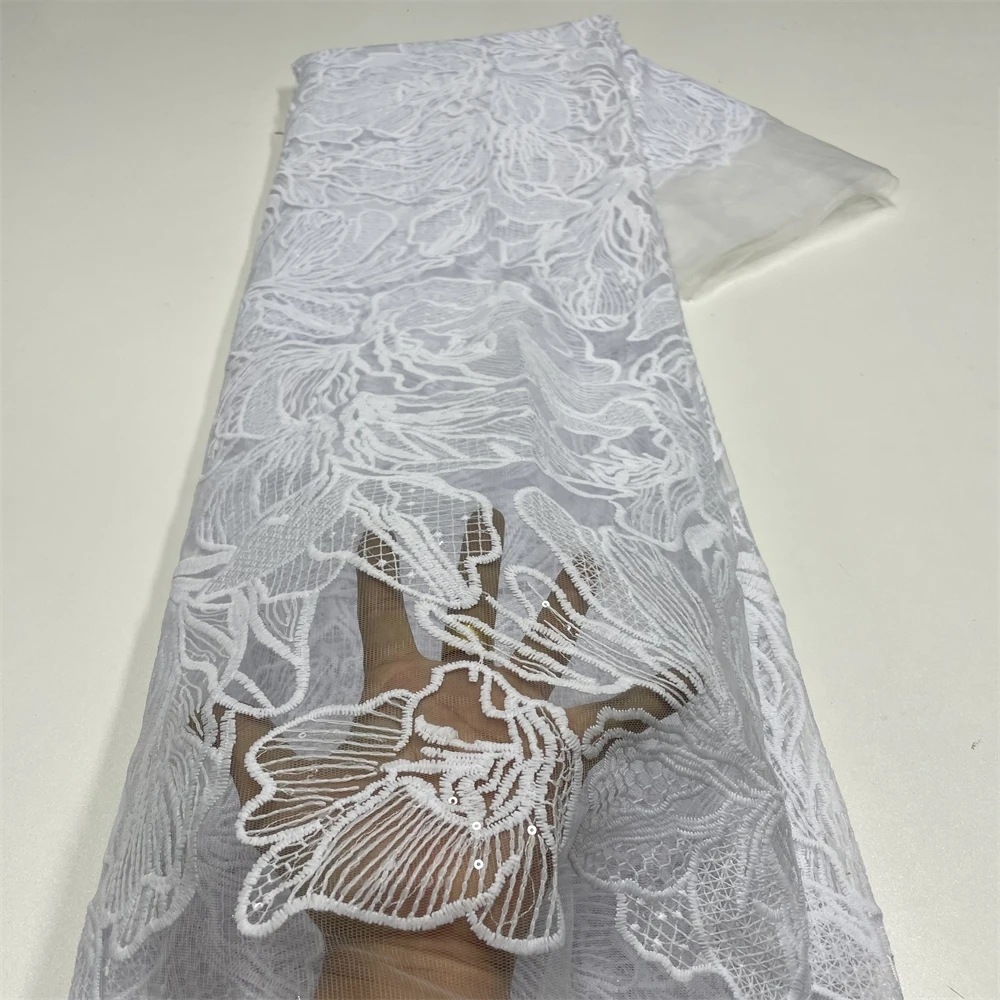 Vibrant Multi-Tone & Holographic Circular Sequins Print Guipure Cord Lace Fabric for Bridal & Couture Gowns main image 1