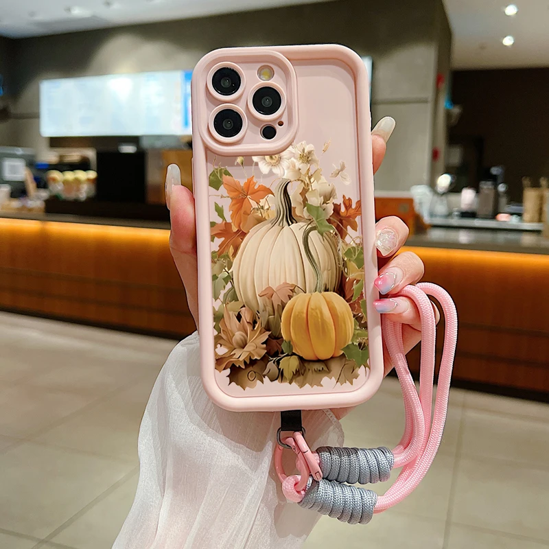 Halloween Pumpkin Ghost Design Soft Lanyard Rope Silicone Phone Case