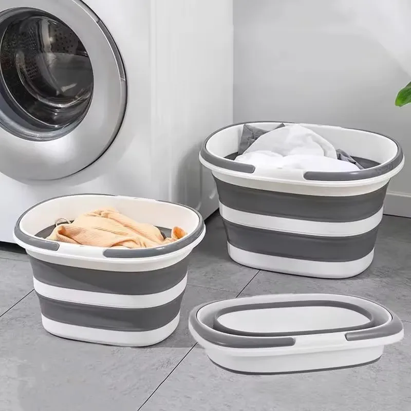 Foldable Basin with Handle Bathroom Storage Basket Portable Car Wash Bucket Outdoor Fishing Camping Basins 16L