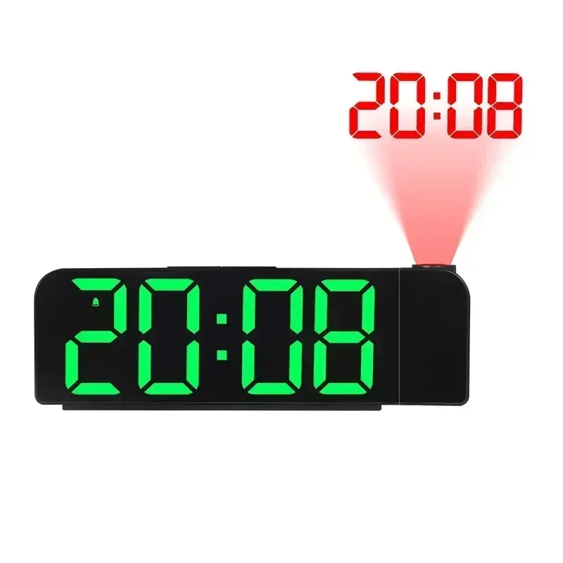 USB Powered Projection Alarm Clock TEMP Date Night Mode Power-off Memory Table Clock 2 Display Modes 12H/24H LED Digital Clock