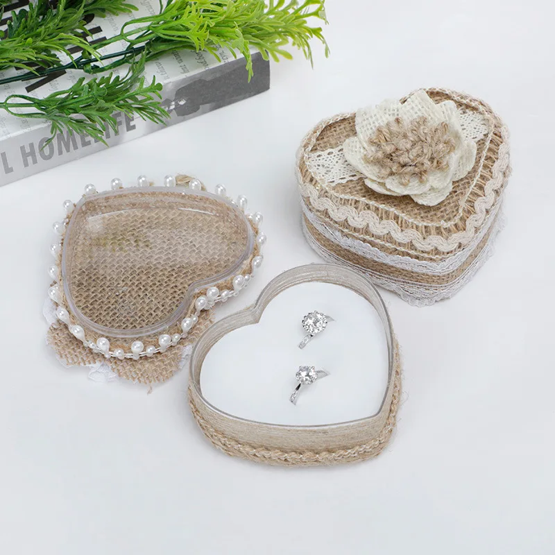 

Lace Heart Shaped Jewelry Box Ring Earrings Display Holder Cases Jewellery Organizer Valentine's Day Birthday Gift Packaging Box