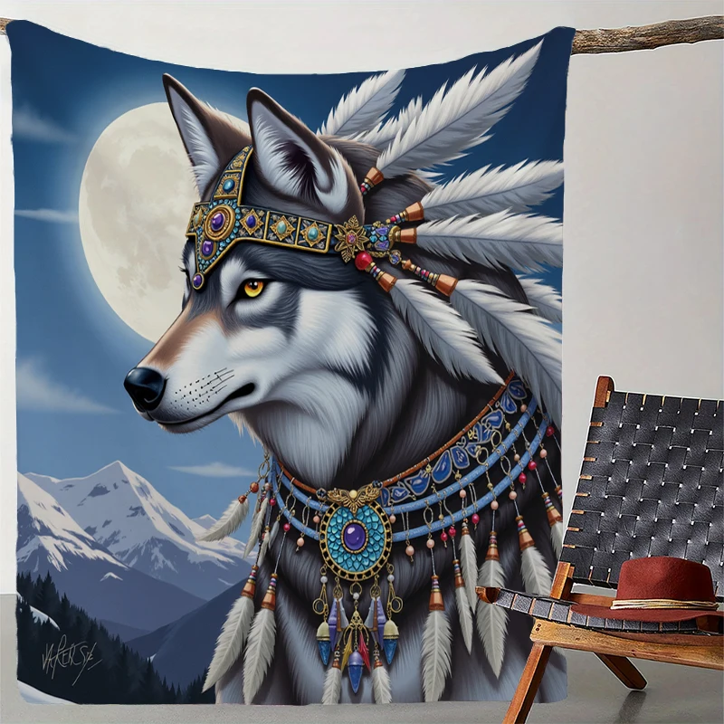 Decke mit Traumfänger-Wolf-Aufdruck, weiche Überwurfdecke für Zuhause, Schlafzimmer, Bett, Sofa, Reisen, Büro, solide Decke – Detail 5