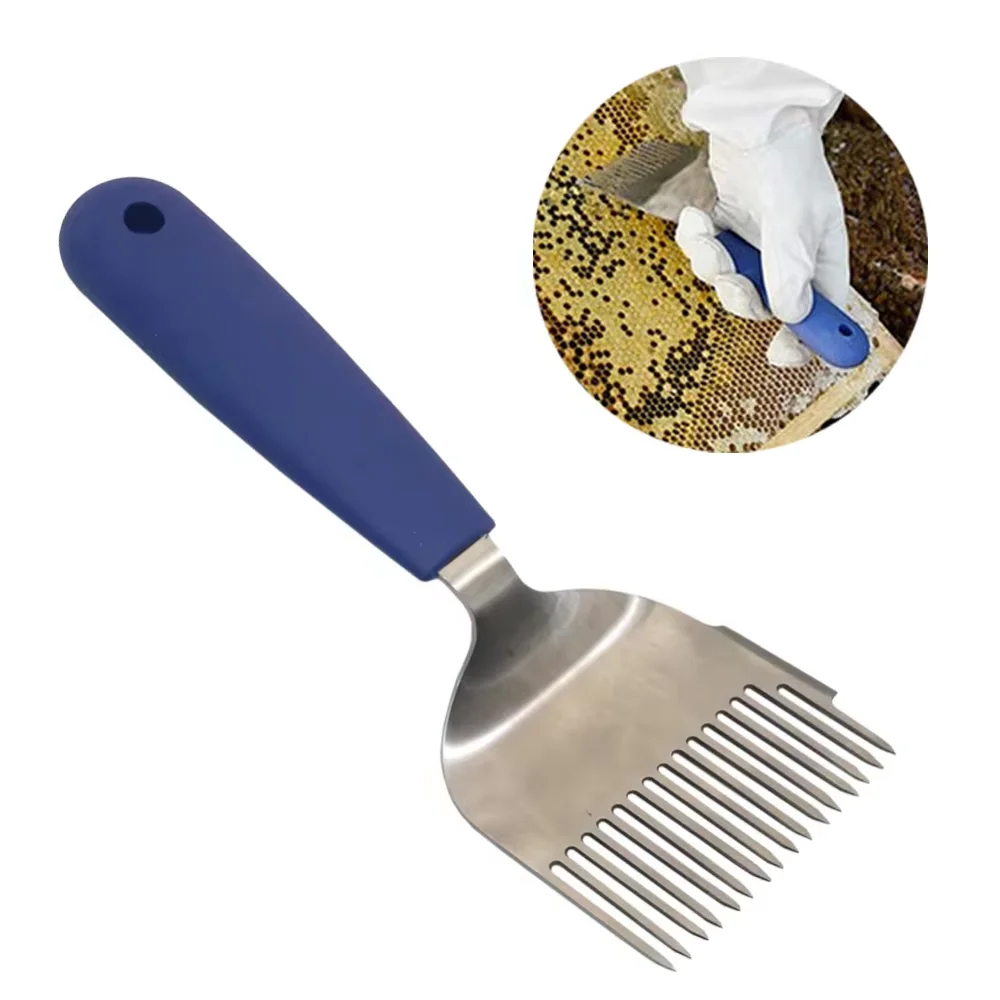 16Pin honey fork with side scraper stainless steel honey knife shovel honeycomb hive uncapping tool