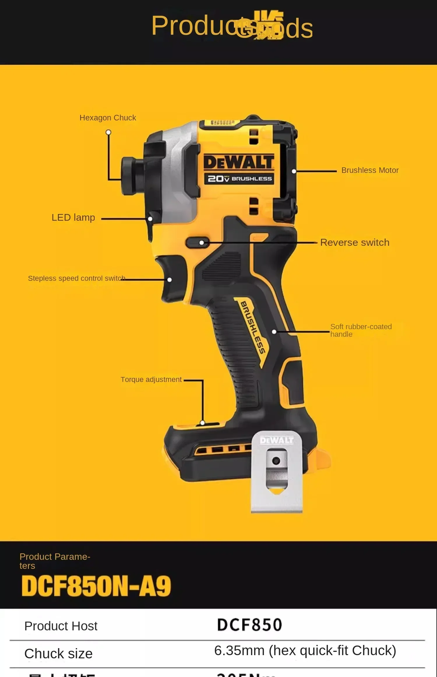 DEWALT DCF850 20V Cordless Electric Screwdriver Brushless Motor Rechargable Drill Driver Impact Wrench Large Torque