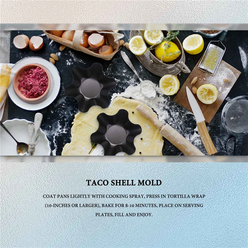 Large Non-Stick Fluted Tortilla Shell Pans Taco Salad Bowl Makers, Non-Stick Carbon Steel, Set Of 4 Tostada Bakers