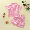 Girls Pajama Set Cute Short Sleeve Lapel Neck Floral Print Button-Up Top with Loose Fitting Shorts 5