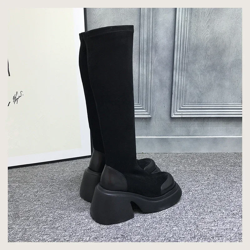 New Women Boots Platform Knee High Shoes Sexy Heels Shoes Autumn Winter Ladies Fashion Designer Boots Punk Long Faux Suede Botas