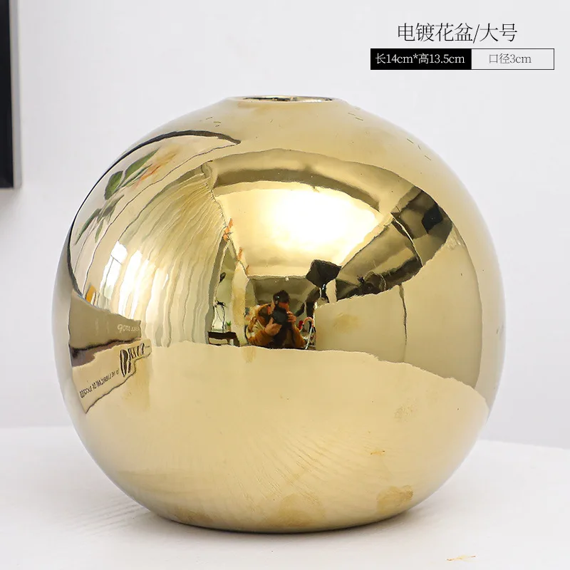 Ceramic Vase Gold-plated Ball Flower Arrangement Desktop Hydroponics Container Living Room Office Bookcase Vase Gold Vase 6
