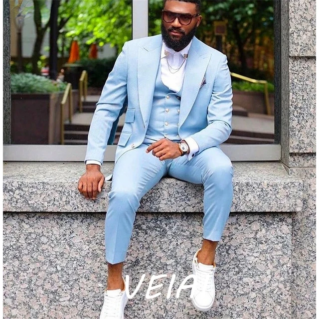 Premium Photo | Modern fashion light blue jacket men's suit, two buttons  unbuttoned, isolated on a white background.