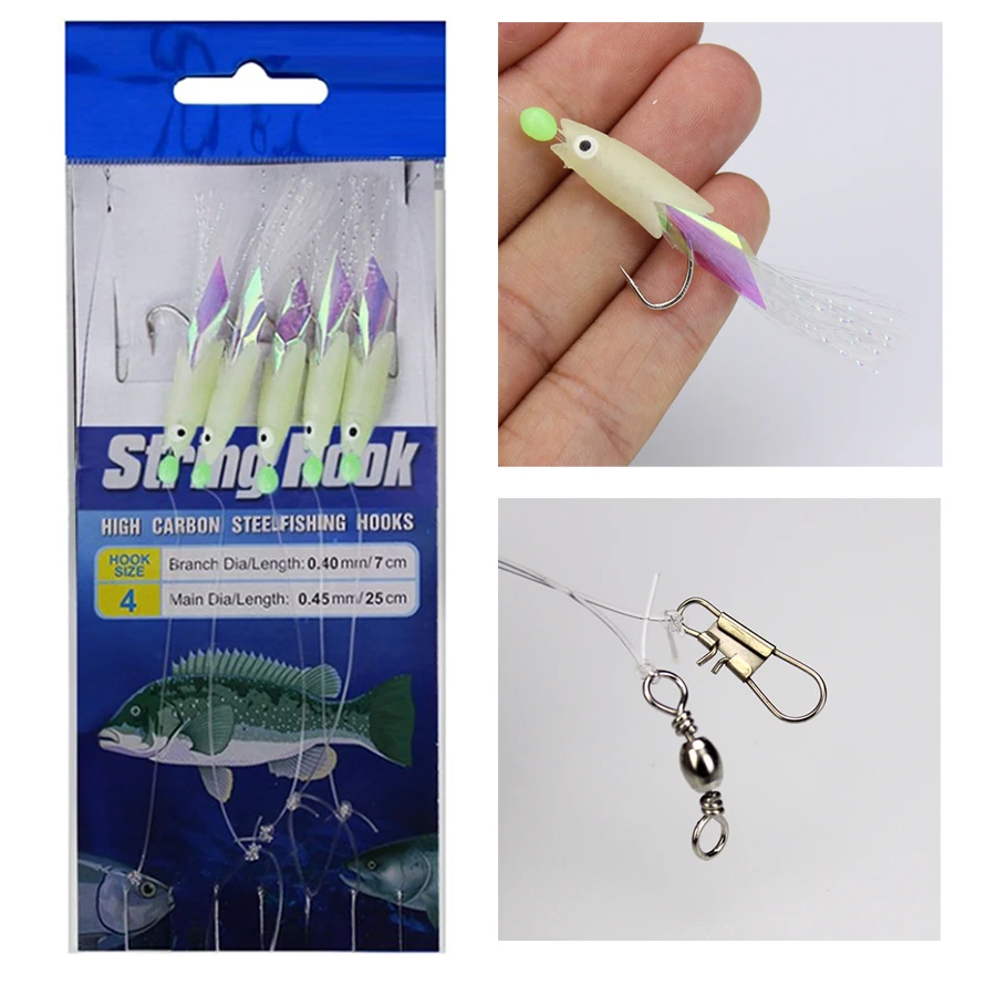 VINFUTIN Esche Sabiki Luminescenti Per Pesca In Acqua Salata E Dolce | Set Con Ami 8-16, Perline Luminose E Girelle